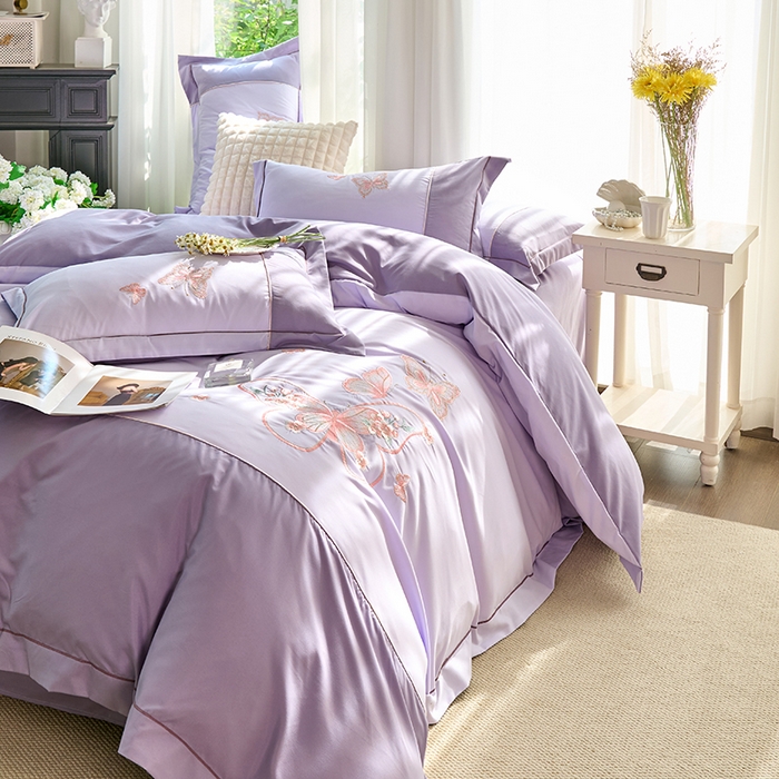 91家纺网 家纺一手货源 找家纺 包小包 2025新款臻丝棉拼角刺绣工艺四件套-羽栖 羽栖-浅紫