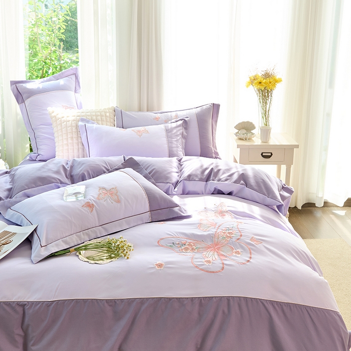 91家纺网 家纺一手货源 找家纺 包小包 2025新款臻丝棉拼角刺绣工艺四件套-羽栖 羽栖-浅紫