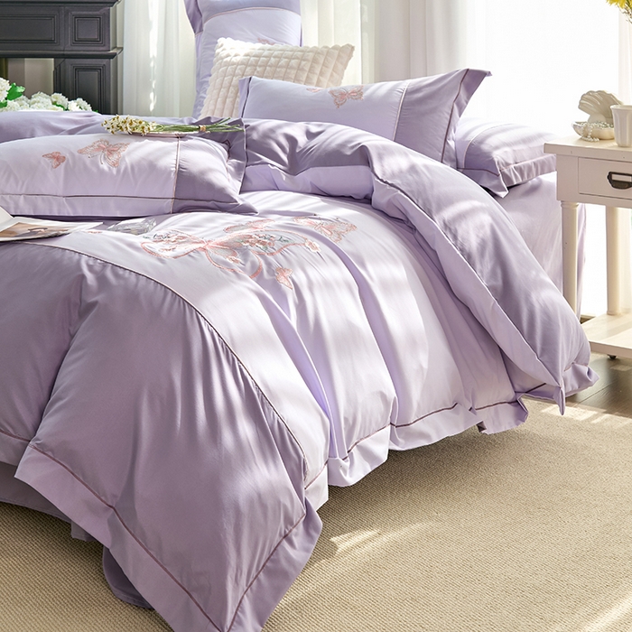 91家纺网 家纺一手货源 找家纺 包小包 2025新款臻丝棉拼角刺绣工艺四件套-羽栖 羽栖-浅紫