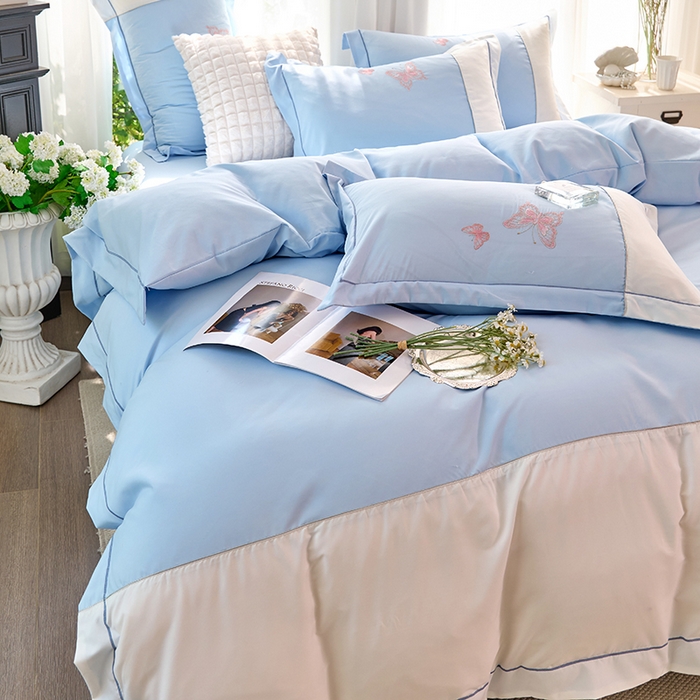 91家纺网 家纺一手货源 找家纺 包小包 2025新款臻丝棉拼角刺绣工艺四件套-羽栖 羽栖-天蓝