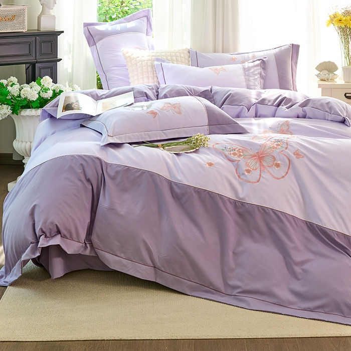 91家纺网 家纺一手货源 找家纺 包小包 2025新款臻丝棉拼角刺绣工艺四件套-羽栖 羽栖-浅紫