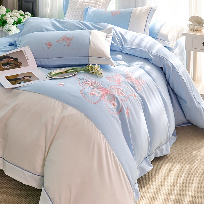 91家纺网 家纺一手货源 找家纺 包小包 2025新款臻丝棉拼角刺绣工艺四件套-羽栖 羽栖-天蓝