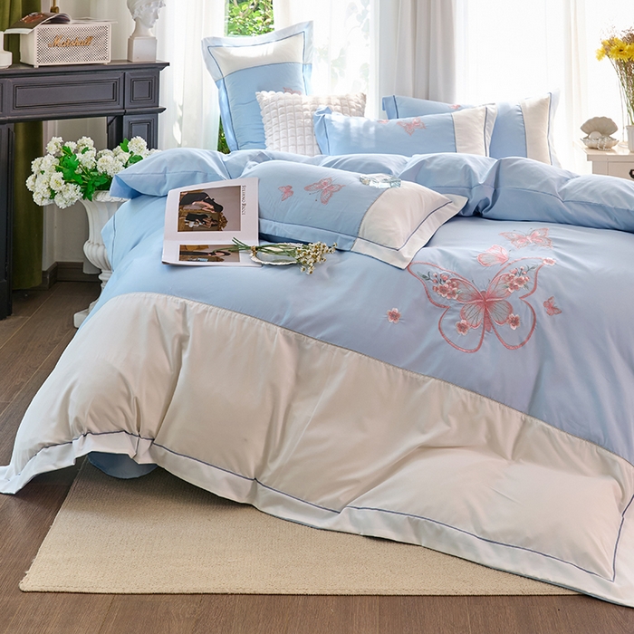 91家纺网 家纺一手货源 找家纺 包小包 2025新款臻丝棉拼角刺绣工艺四件套-羽栖 羽栖-天蓝