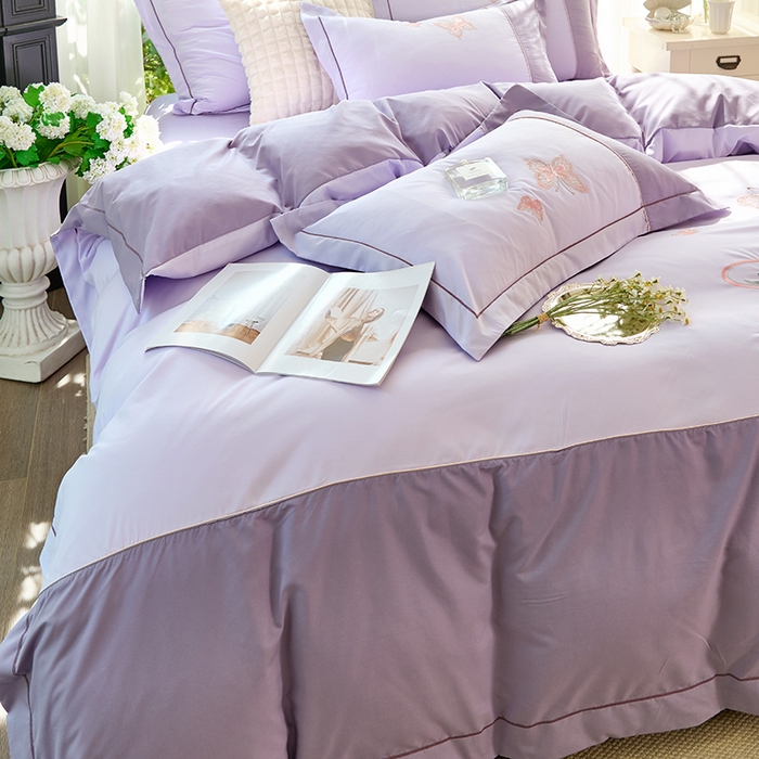 91家纺网 家纺一手货源 找家纺 包小包 2025新款臻丝棉拼角刺绣工艺四件套-羽栖 羽栖-浅紫