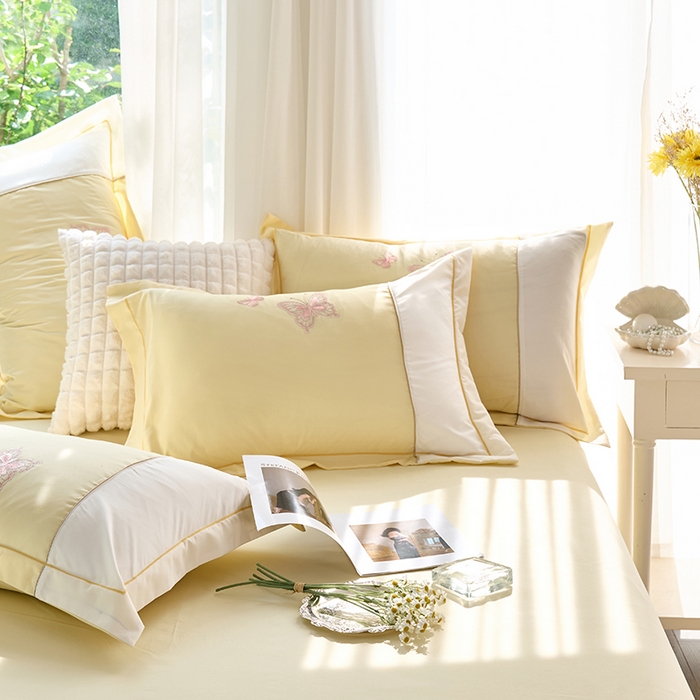 91家纺网 家纺一手货源 找家纺 包小包 2025新款臻丝棉拼角刺绣工艺四件套-羽栖 羽栖-奶黄