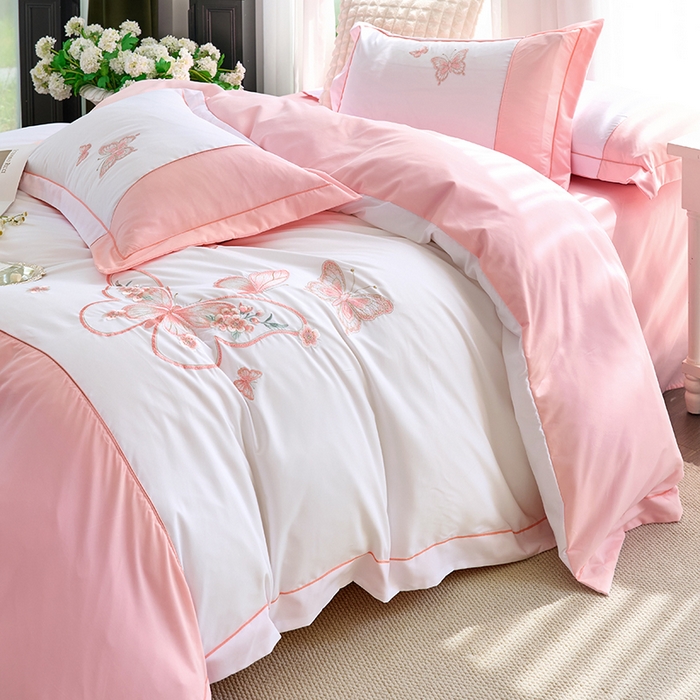 91家纺网 家纺一手货源 找家纺 （总）包小包 2025新款臻丝棉拼角刺绣工艺四件套-羽栖