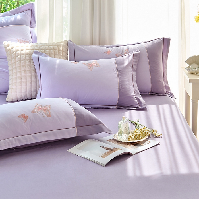 91家纺网 家纺一手货源 找家纺 包小包 2025新款臻丝棉拼角刺绣工艺四件套-羽栖 羽栖-浅紫