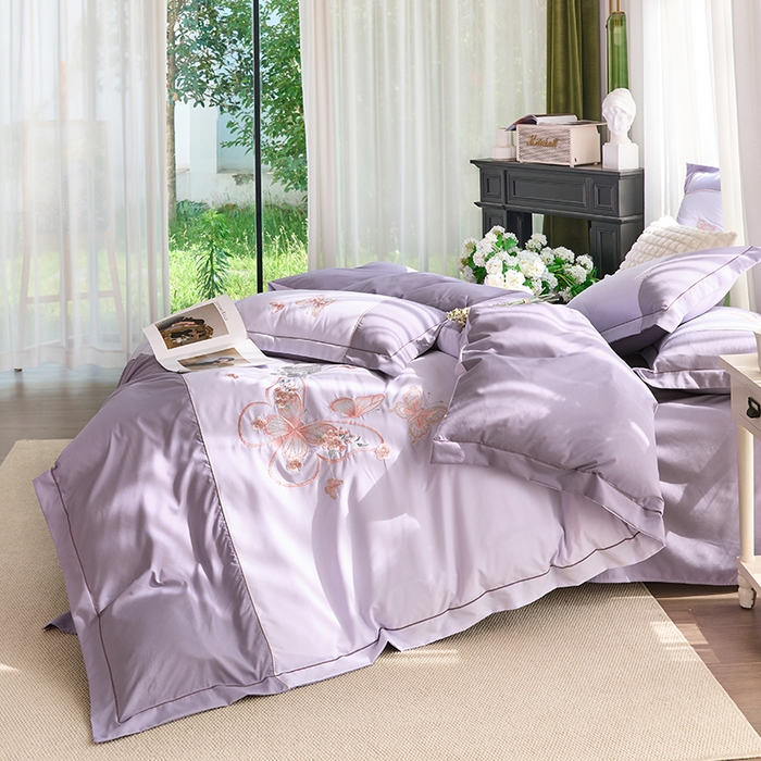 91家纺网 家纺一手货源 找家纺 包小包 2025新款臻丝棉拼角刺绣工艺四件套-羽栖 羽栖-浅紫