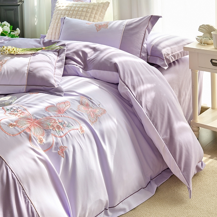 91家纺网 家纺一手货源 找家纺 包小包 2025新款臻丝棉拼角刺绣工艺四件套-羽栖 羽栖-浅紫