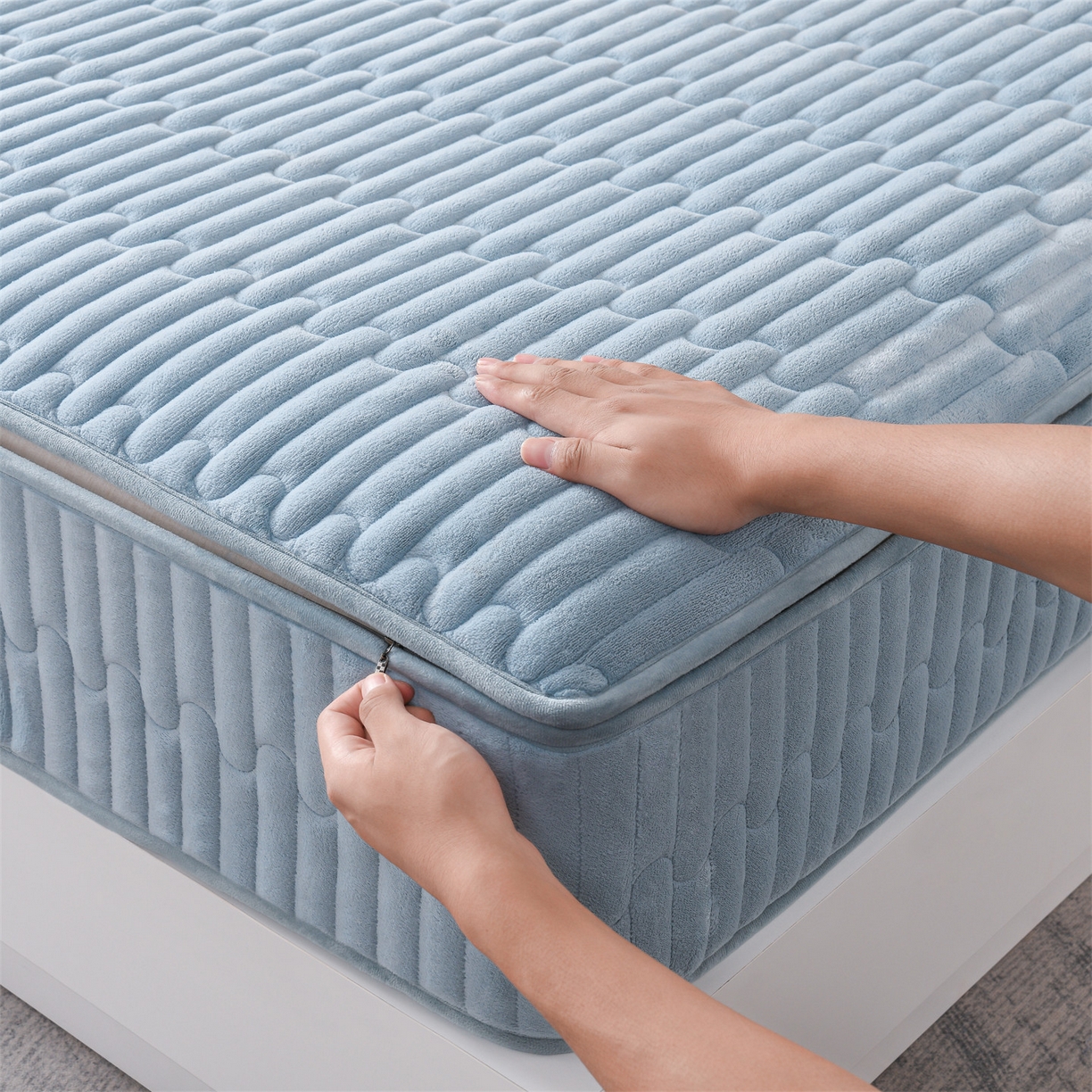 91家纺网 家纺一手货源 找家纺 （总）云木里 2025新款冬季230克牛奶绒六面全包单床笠床笠单件单品床笠和煦春风