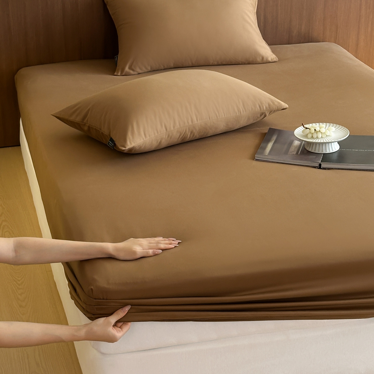 三味舒屋 2025新款50支磨毛长绒棉纯棉纯色单床笠床笠单件-长期主义 金属咖