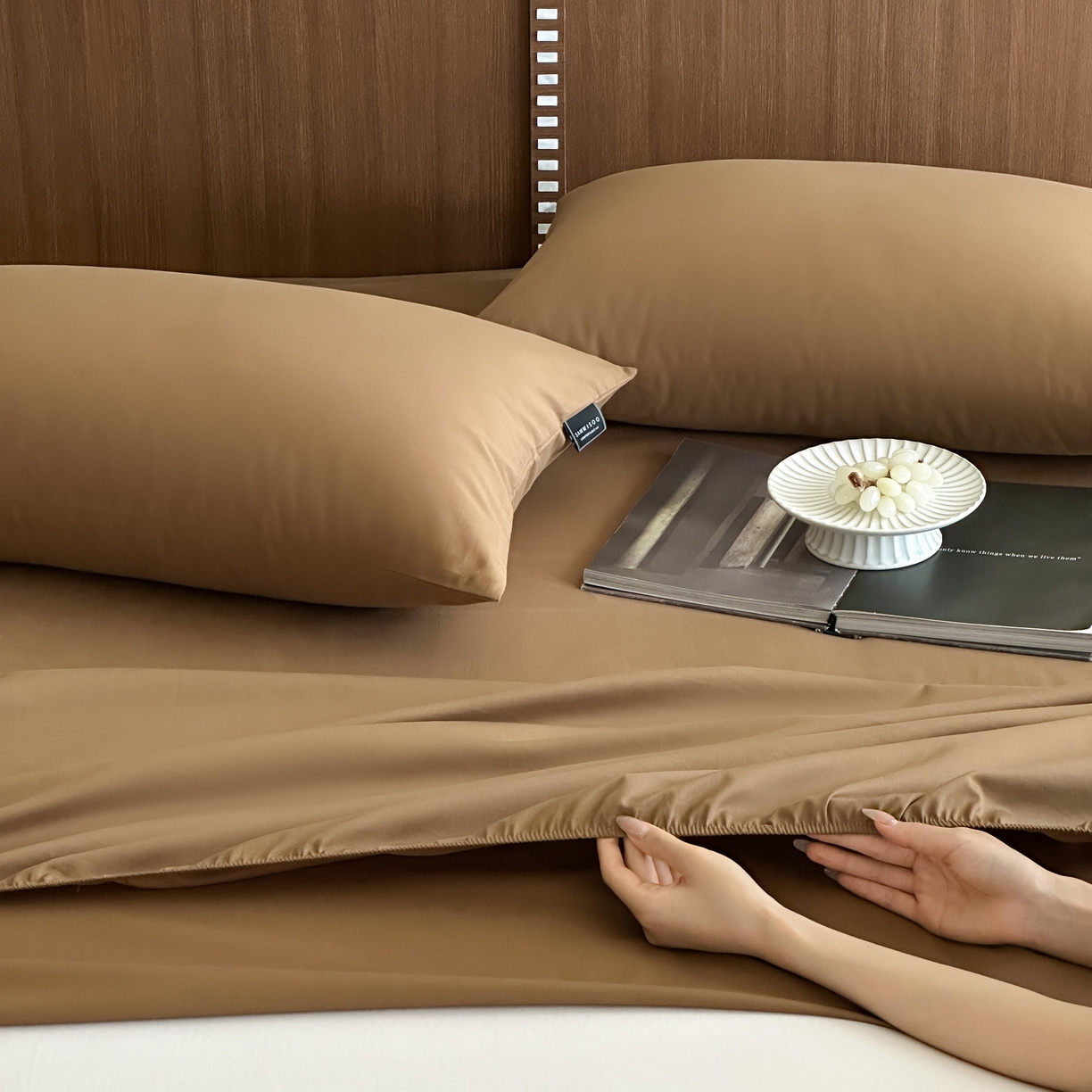 91家纺网 家纺一手货源 找家纺 三味舒屋 2025新款50支磨毛长绒棉纯棉纯色单床笠床笠单件-长期主义 金属咖