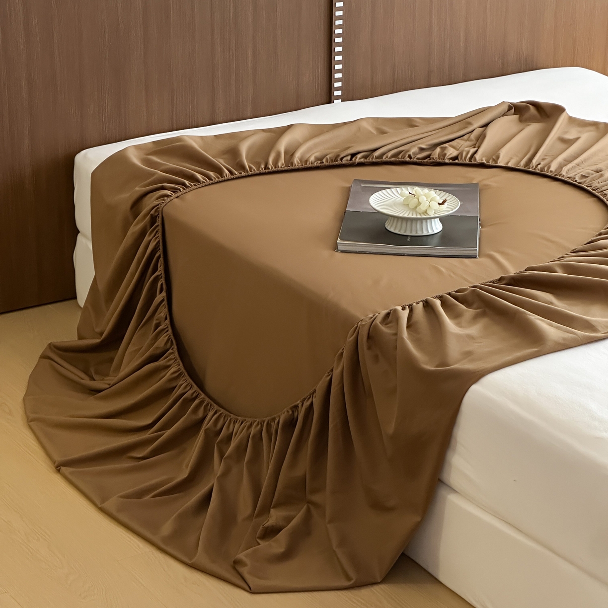 91家纺网 家纺一手货源 找家纺 三味舒屋 2025新款50支磨毛长绒棉纯棉纯色单床笠床笠单件-长期主义 金属咖