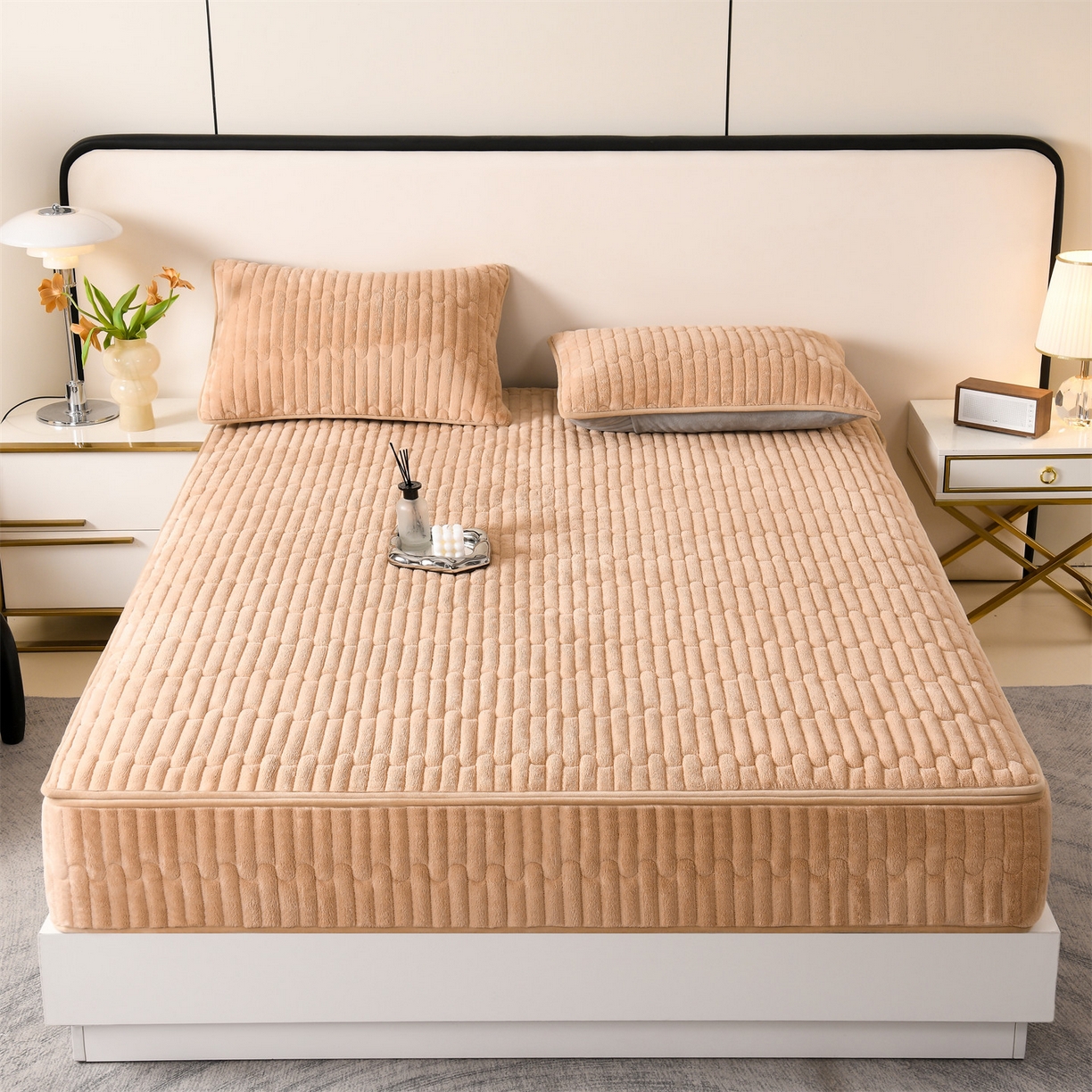 91家纺网 家纺一手货源 找家纺 云木里 2025新款冬季230克牛奶绒六面全包单床笠床笠单件单品床笠和煦春风 和煦春风-米驼