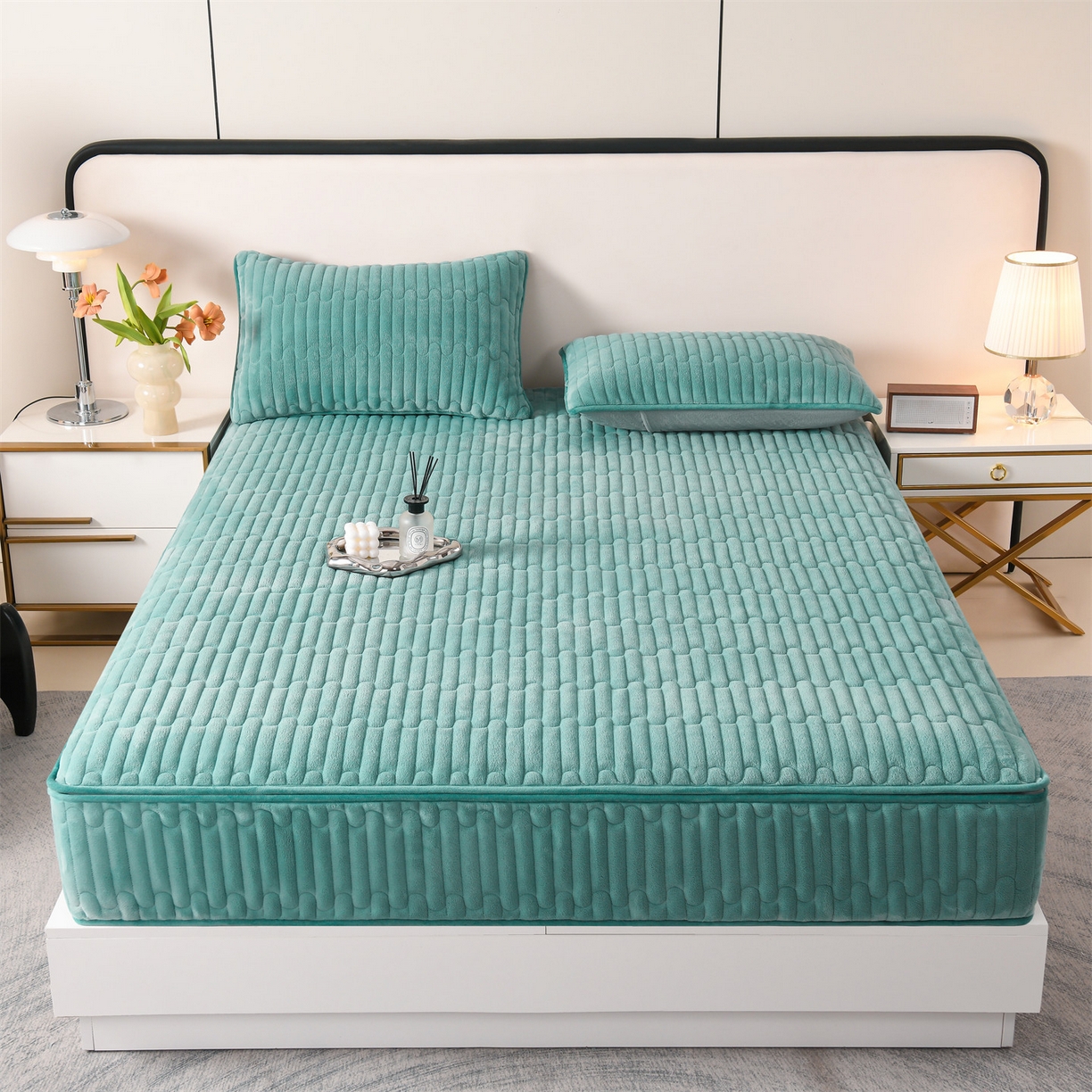 91家纺网 家纺一手货源 找家纺 云木里 2025新款冬季230克牛奶绒六面全包单床笠床笠单件单品床笠和煦春风 和煦春风-松针墨