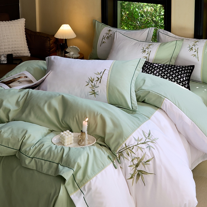 91家纺网 家纺一手货源 找家纺 （总）包小包 2025新款新中式臻丝棉工艺款刺绣四件套-浅漾系列