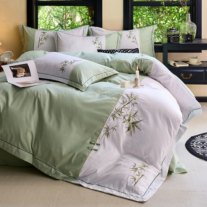 91家纺网 家纺一手货源 找家纺 （总）包小包 2025新款新中式臻丝棉工艺款刺绣四件套-浅漾系列