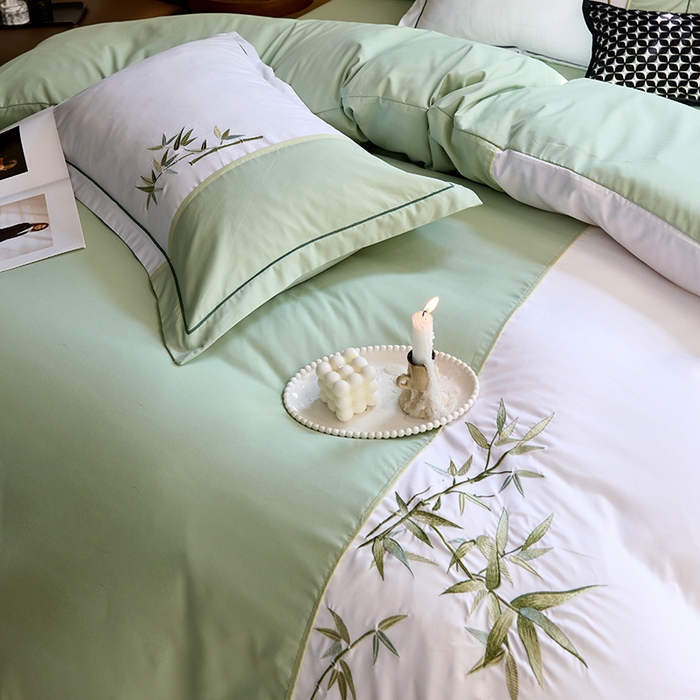 91家纺网 家纺一手货源 找家纺 （总）包小包 2025新款新中式臻丝棉工艺款刺绣四件套-浅漾系列