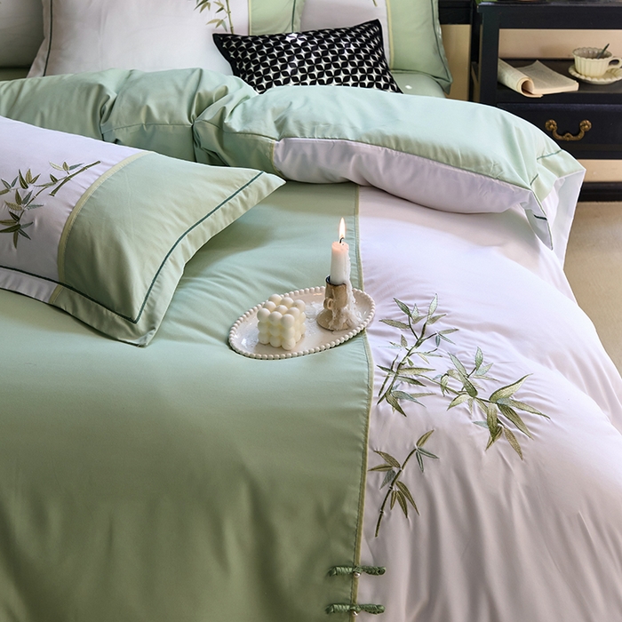 91家纺网 家纺一手货源 找家纺 （总）包小包 2025新款新中式臻丝棉工艺款刺绣四件套-浅漾系列