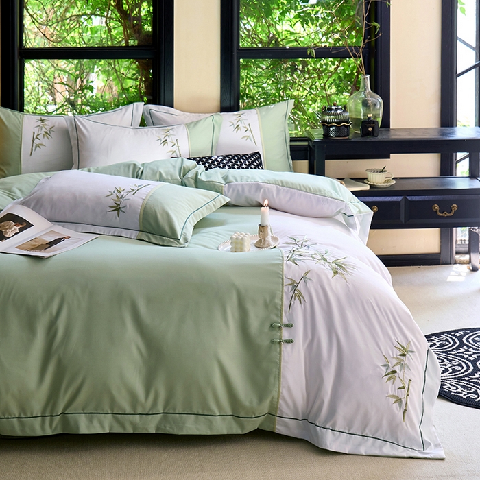 91家纺网 家纺一手货源 找家纺 （总）包小包 2025新款新中式臻丝棉工艺款刺绣四件套-浅漾系列