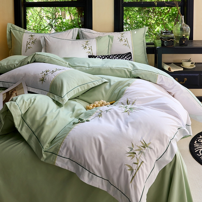 91家纺网 家纺一手货源 找家纺 （总）包小包 2025新款新中式臻丝棉工艺款刺绣四件套-浅漾系列