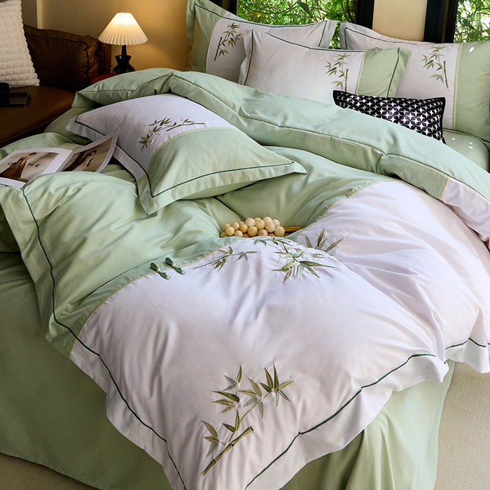 91家纺网 家纺一手货源 找家纺 （总）包小包 2025新款新中式臻丝棉工艺款刺绣四件套-浅漾系列