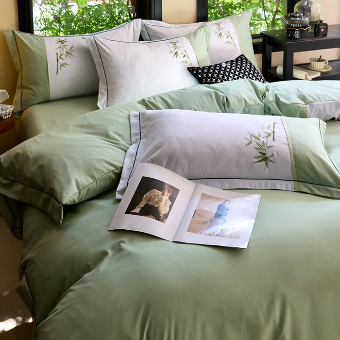 91家纺网 家纺一手货源 找家纺 （总）包小包 2025新款新中式臻丝棉工艺款刺绣四件套-浅漾系列