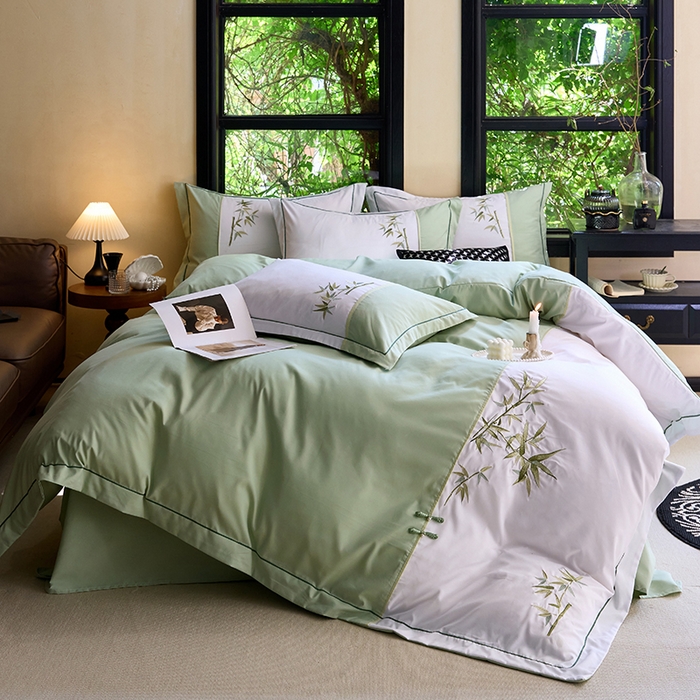 91家纺网 家纺一手货源 找家纺 （总）包小包 2025新款新中式臻丝棉工艺款刺绣四件套-浅漾系列