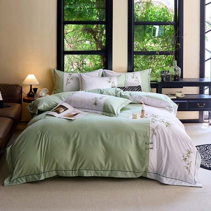 91家纺网 家纺一手货源 找家纺 （总）包小包 2025新款新中式臻丝棉工艺款刺绣四件套-浅漾系列