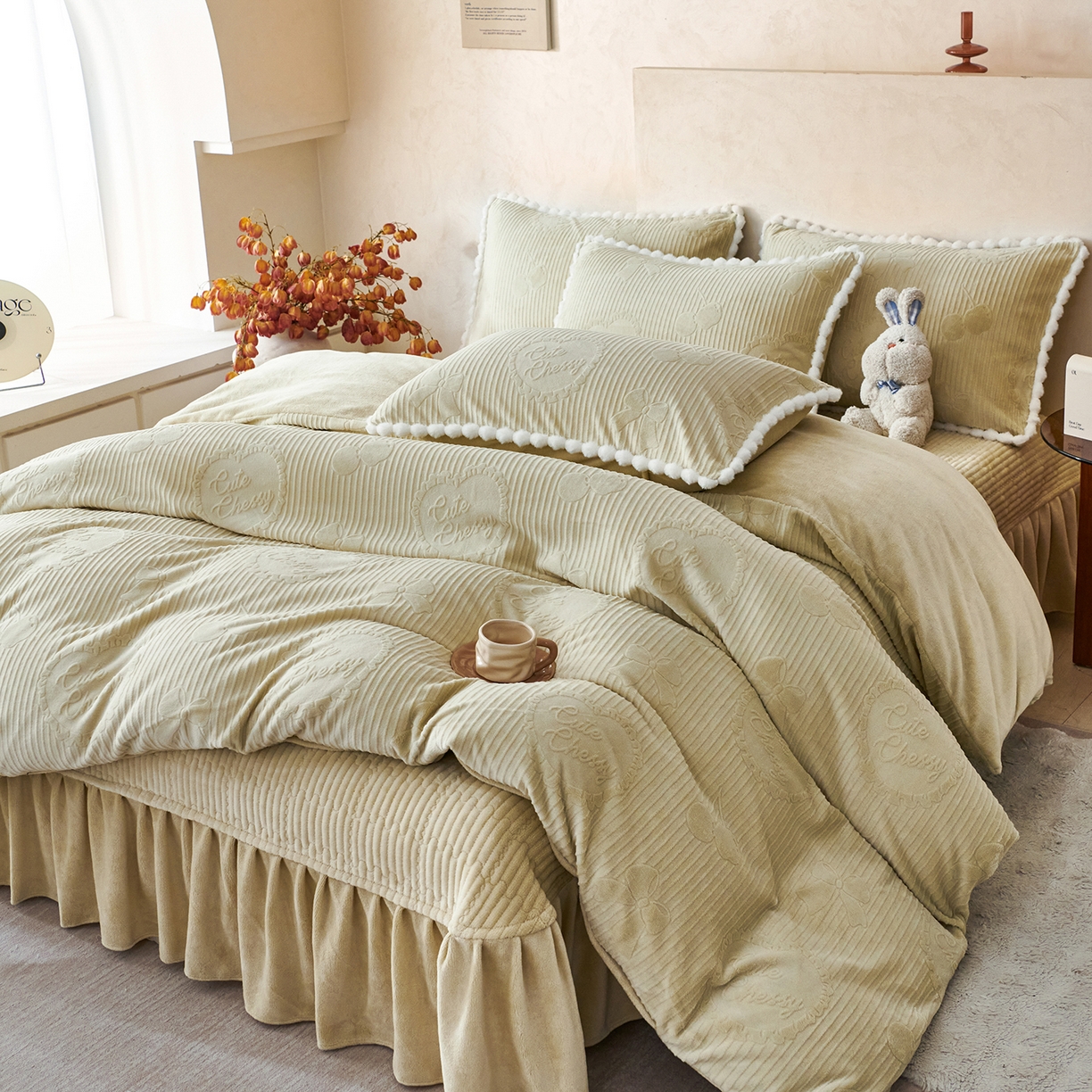 91家纺网 家纺一手货源 找家纺 乐野家居 2025秋冬新款消光立体雕花A类高克重牛奶绒四件套-香榭丽舍系列 香榭丽舍-绿