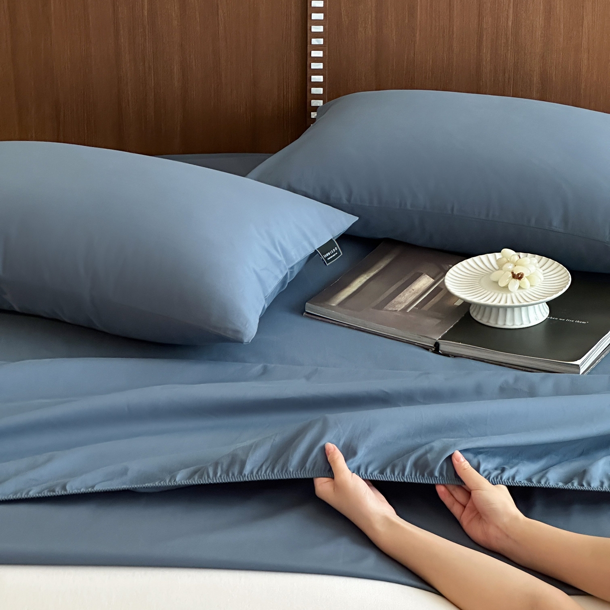 91家纺网 家纺一手货源 找家纺 三味舒屋 2025新款50支磨毛长绒棉纯棉纯色单床笠床笠单件-长期主义 南非蓝