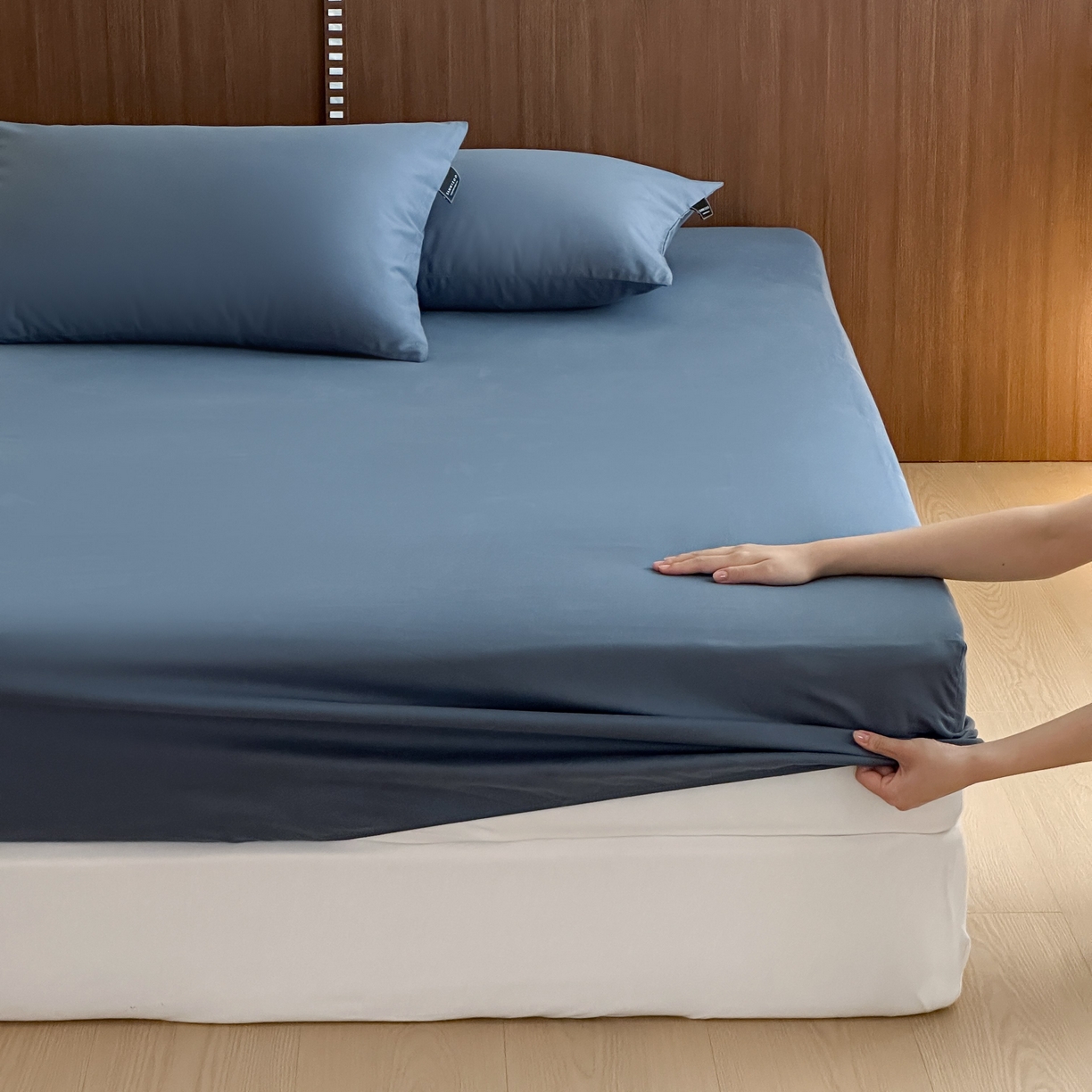 91家纺网 家纺一手货源 找家纺 三味舒屋 2025新款50支磨毛长绒棉纯棉纯色单床笠床笠单件-长期主义 南非蓝