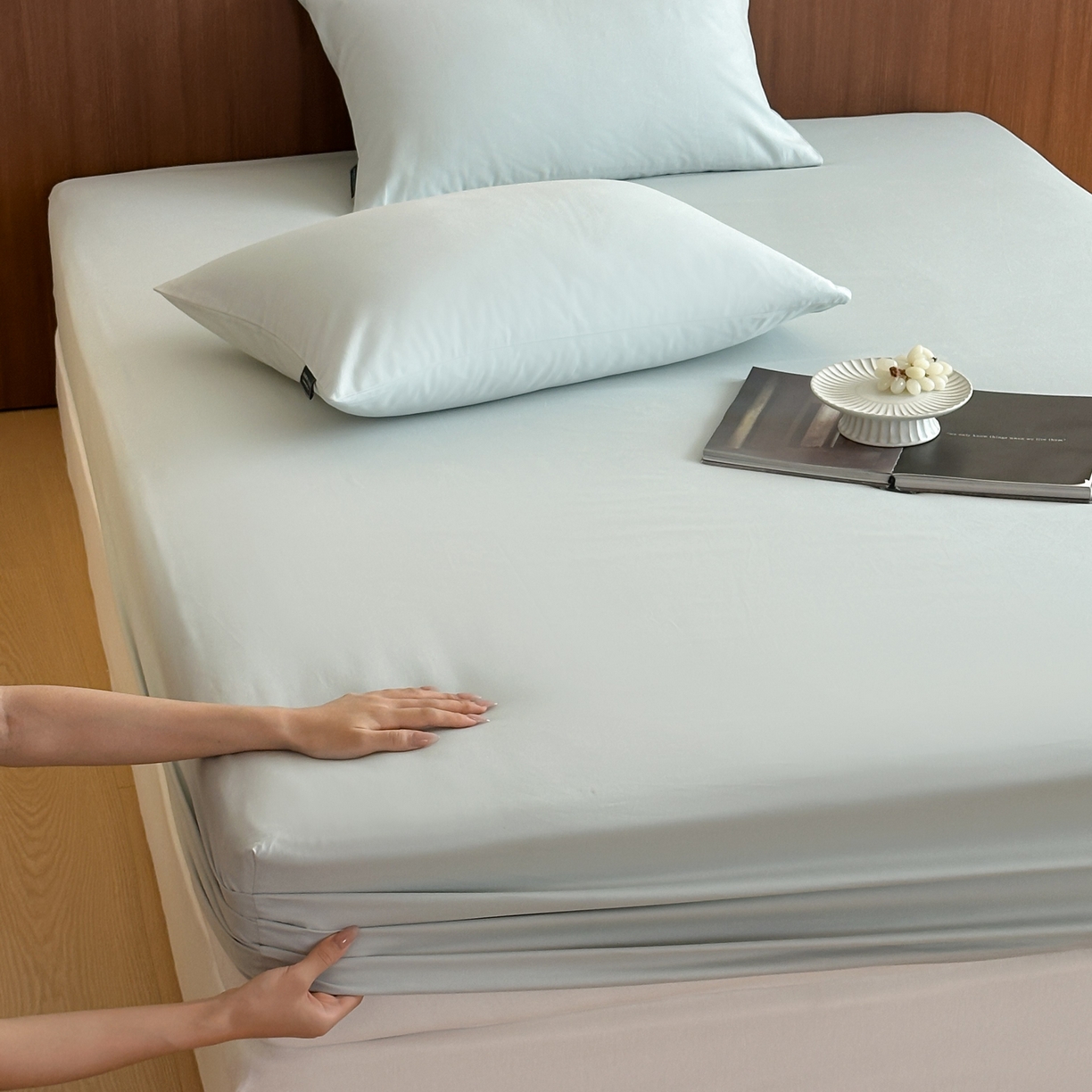 三味舒屋 2025新款50支磨毛长绒棉纯棉纯色单床笠床笠单件-长期主义 泡沫绿