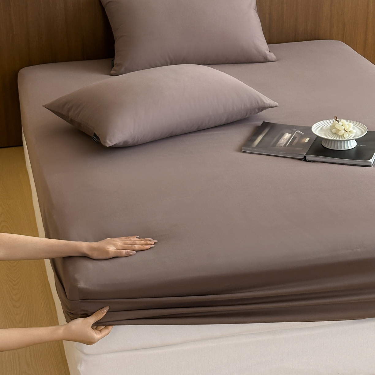 三味舒屋 2025新款50支磨毛长绒棉纯棉纯色单床笠床笠单件-长期主义 巧克力