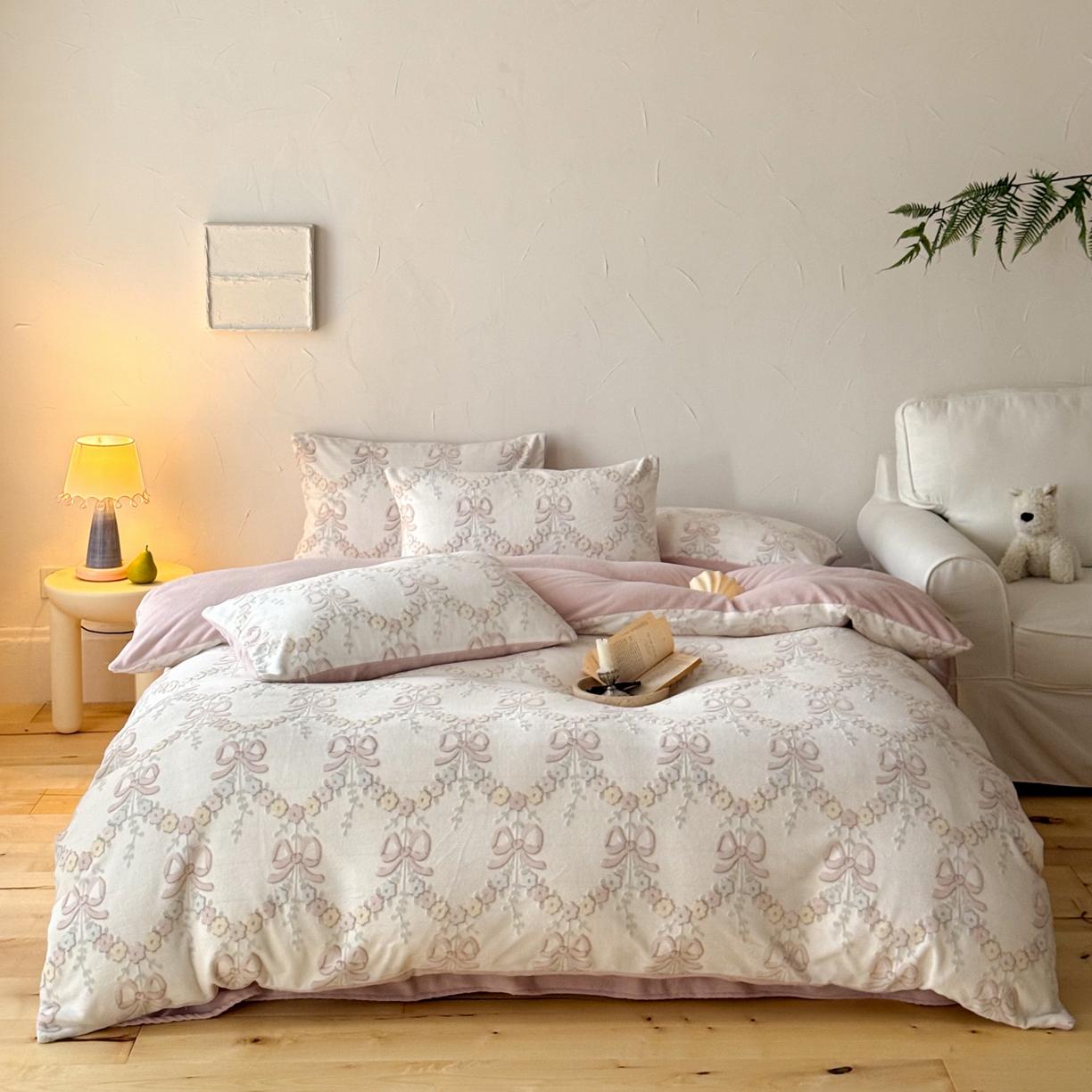 FORTWO家纺原创设计（FOR TWO家纺） 2025新款烂花小清新牛奶绒绒可爱印花暗合款四件套 织梦