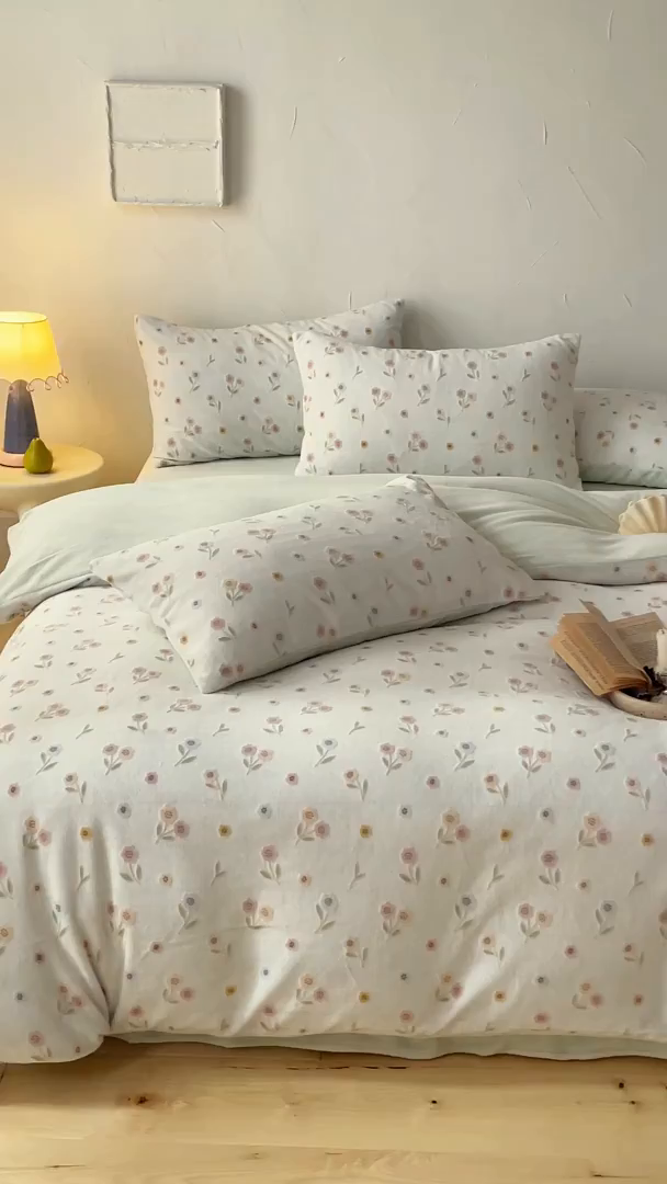 91家纺网 家纺一手货源 找家纺 （总）FORTWO家纺原创设计（FOR TWO家纺） 2025新款烂花小清新牛奶绒绒可爱印花暗合款四件套