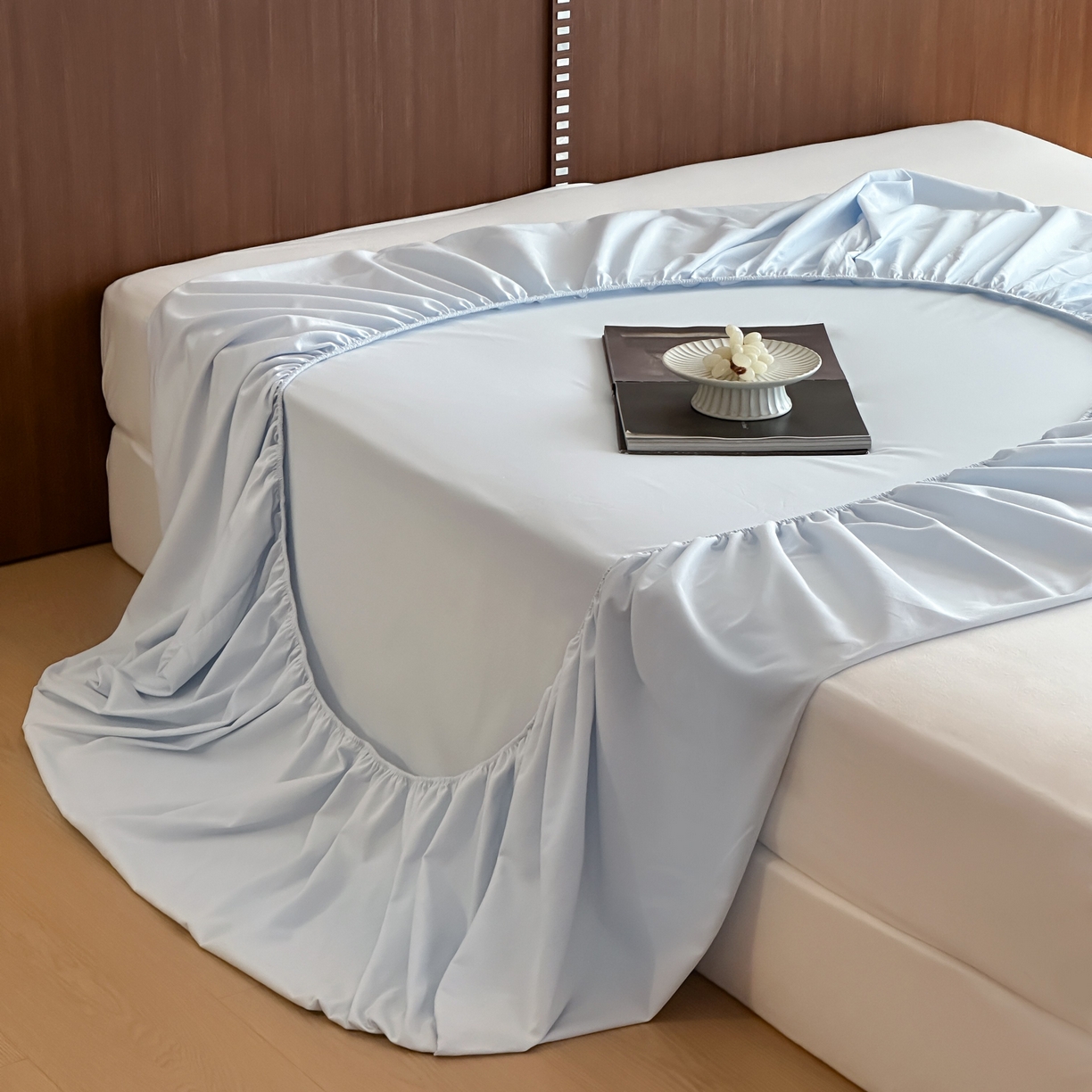 91家纺网 家纺一手货源 找家纺 三味舒屋 2025新款50支磨毛长绒棉纯棉纯色单床笠床笠单件-长期主义 晴天蓝