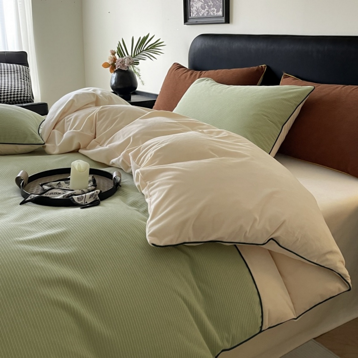 91家纺网 家纺一手货源 找家纺 （总）羚羊语家纺 2025新款280克灯芯绒婴儿绒四件套高级嵌绳拼接款水晶绒宝宝绒牛奶绒床单床笠款三件套-奶芙绒系列