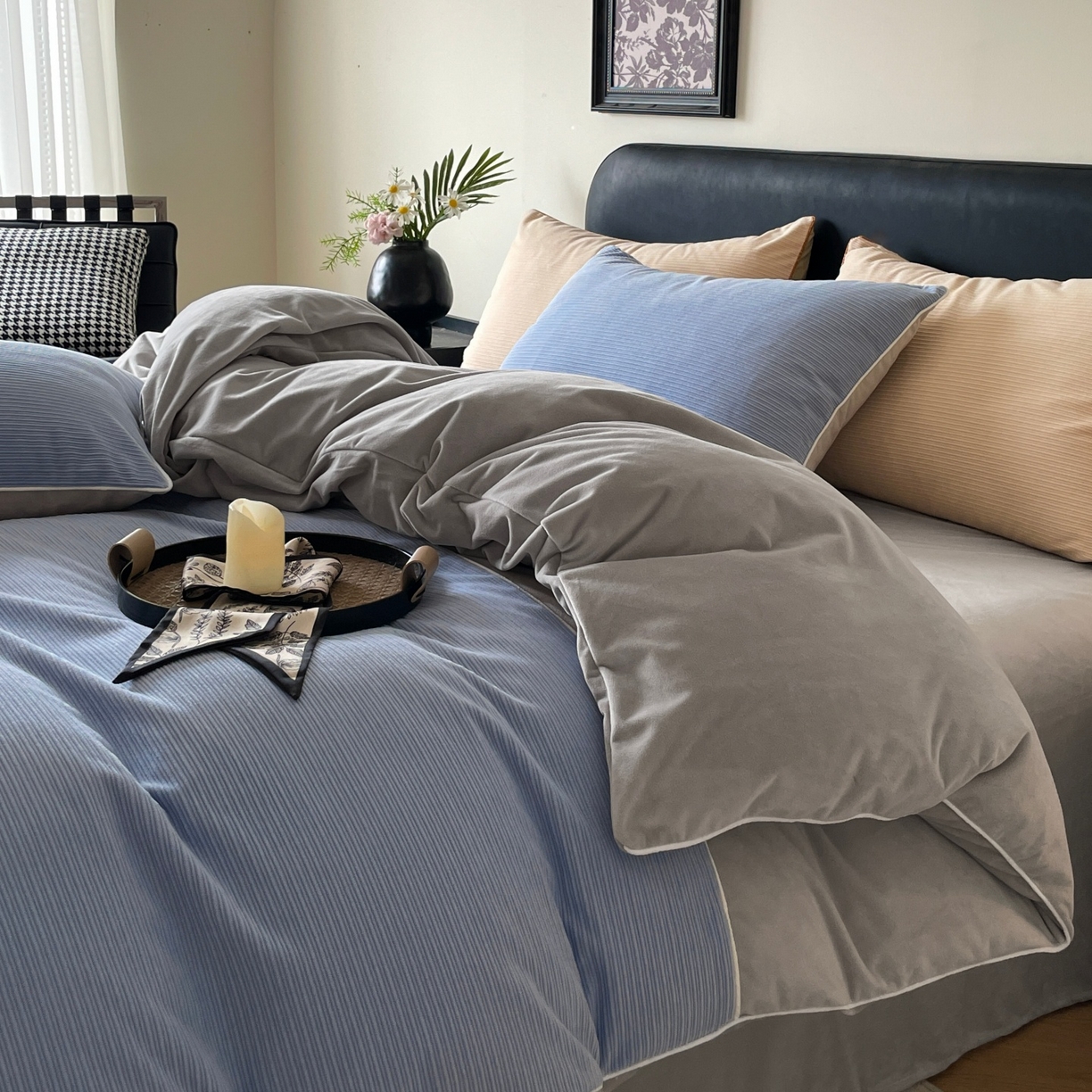 91家纺网 家纺一手货源 找家纺 （总）羚羊语家纺 2025新款280克灯芯绒婴儿绒四件套高级嵌绳拼接款水晶绒宝宝绒牛奶绒床单床笠款三件套-奶芙绒系列