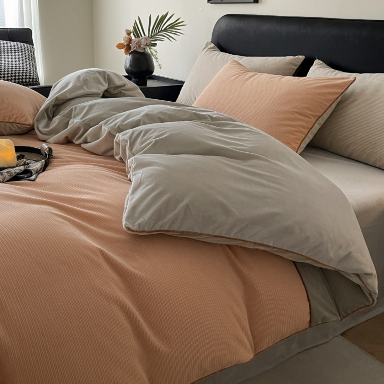 91家纺网 家纺一手货源 找家纺 （总）羚羊语家纺 2025新款280克灯芯绒婴儿绒四件套高级嵌绳拼接款水晶绒宝宝绒牛奶绒床单床笠款三件套-奶芙绒系列