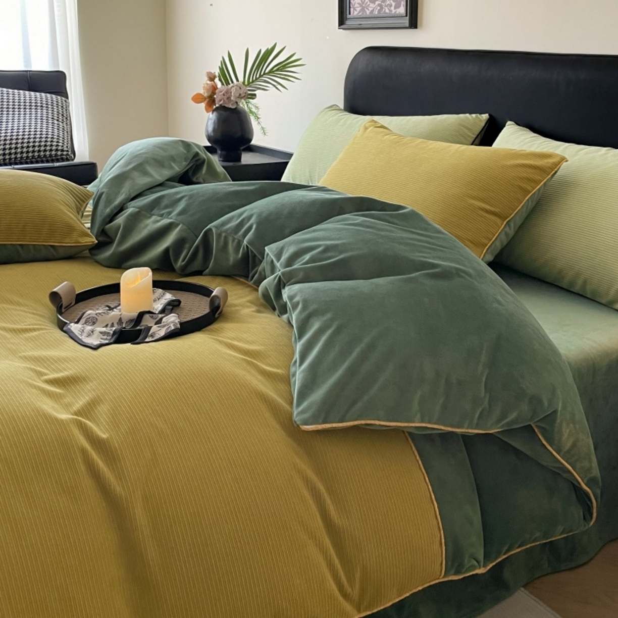 91家纺网 家纺一手货源 找家纺 （总）羚羊语家纺 2025新款280克灯芯绒婴儿绒四件套高级嵌绳拼接款水晶绒宝宝绒牛奶绒床单床笠款三件套-奶芙绒系列