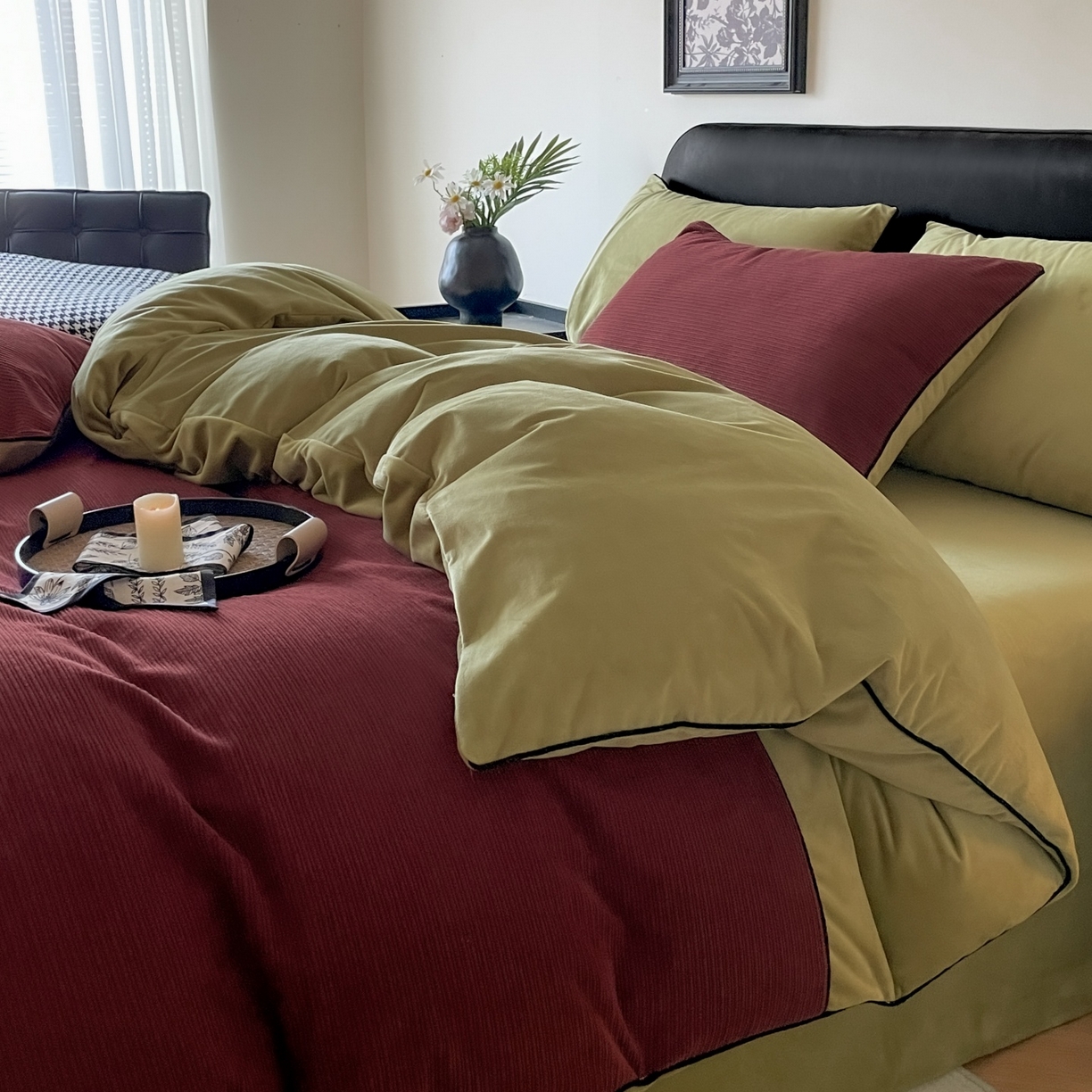 91家纺网 家纺一手货源 找家纺 （总）羚羊语家纺 2025新款280克灯芯绒婴儿绒四件套高级嵌绳拼接款水晶绒宝宝绒牛奶绒床单床笠款三件套-奶芙绒系列