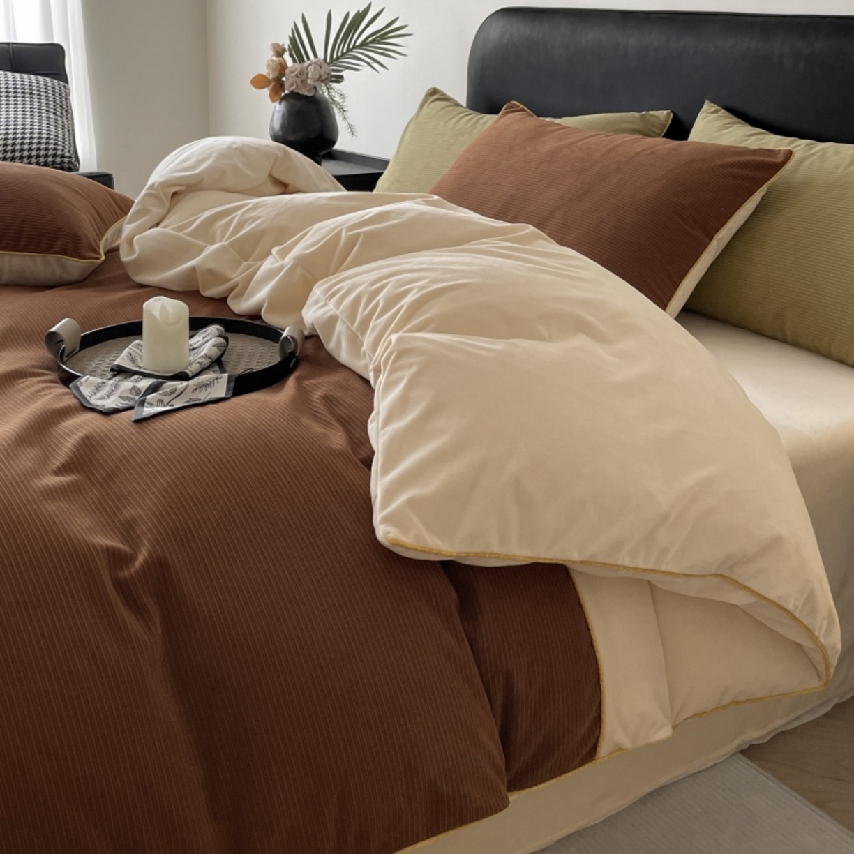 91家纺网 家纺一手货源 找家纺 （总）羚羊语家纺 2025新款280克灯芯绒婴儿绒四件套高级嵌绳拼接款水晶绒宝宝绒牛奶绒床单床笠款三件套-奶芙绒系列