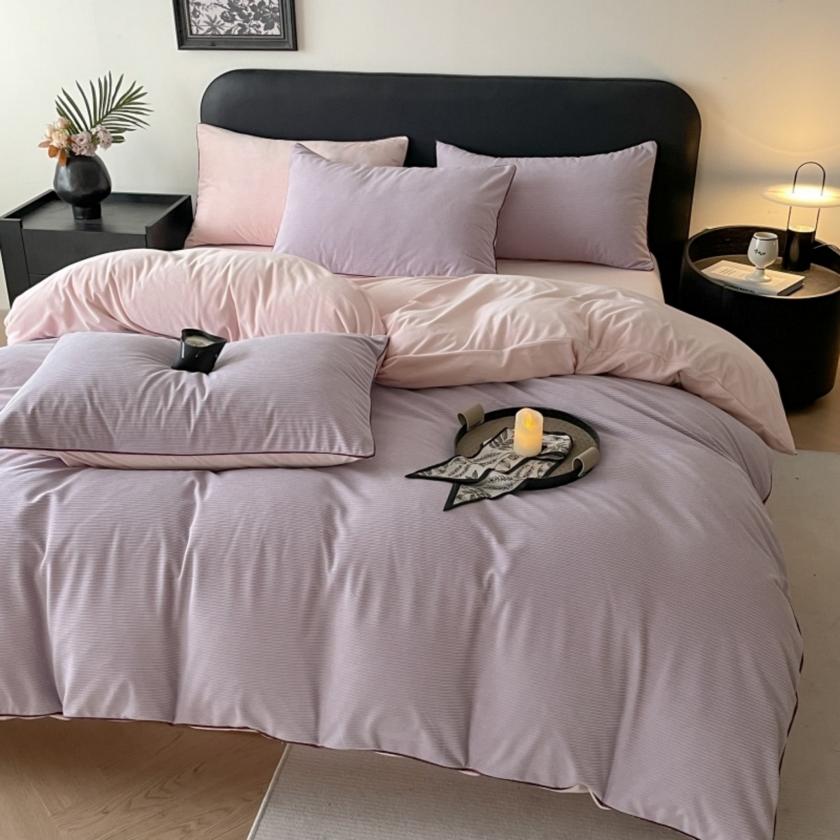 91家纺网 家纺一手货源 找家纺 羚羊语家纺 2025新款280克灯芯绒婴儿绒四件套高级嵌绳拼接款水晶绒宝宝绒牛奶绒床单床笠款三件套-奶芙绒系列 紫粉泡泡