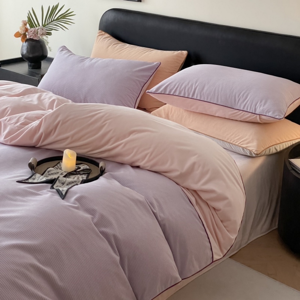 91家纺网 家纺一手货源 找家纺 羚羊语家纺 2025新款280克灯芯绒婴儿绒四件套高级嵌绳拼接款水晶绒宝宝绒牛奶绒床单床笠款三件套-奶芙绒系列 紫粉泡泡