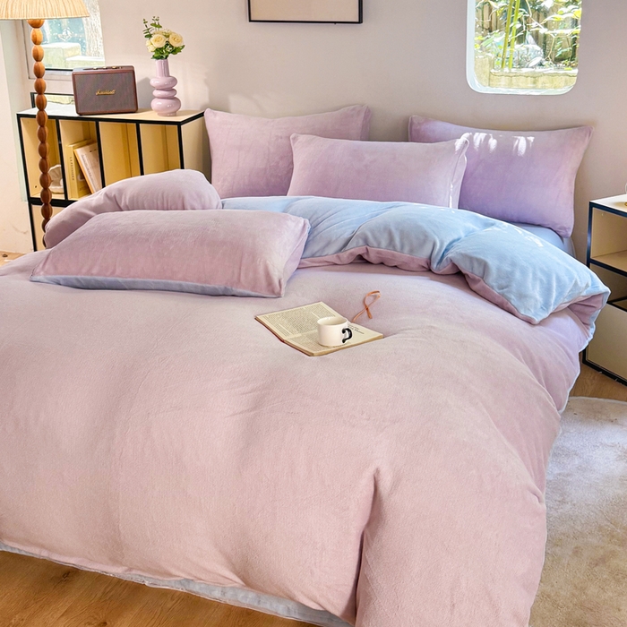 王朝国际 2026新款高克重牛奶绒印花四件套 香芋蓝