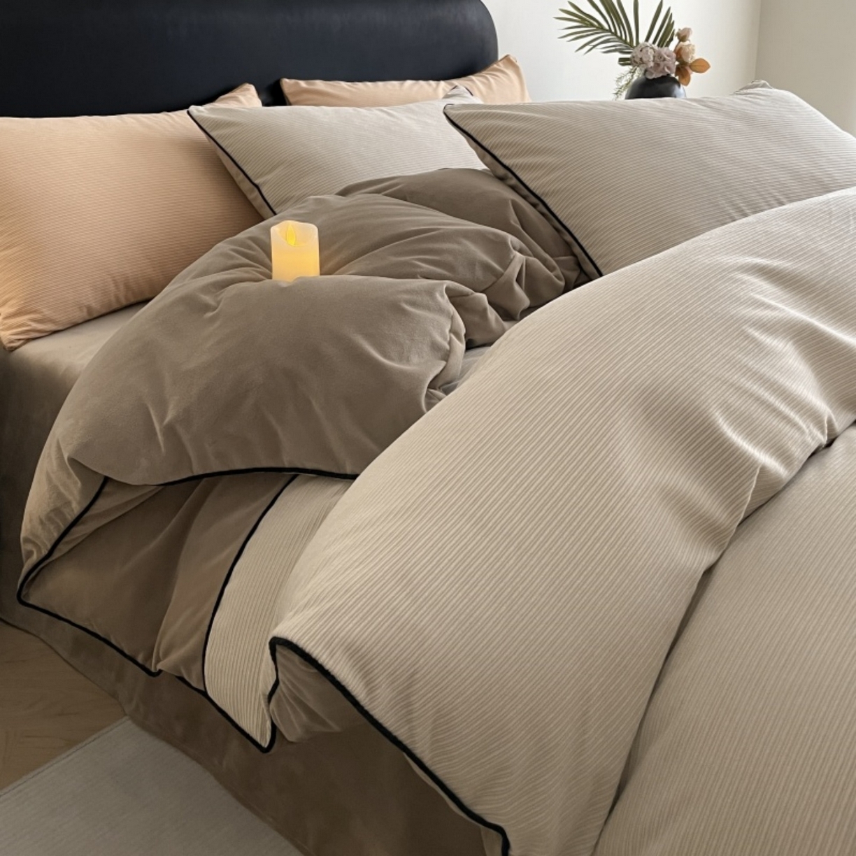 91家纺网 家纺一手货源 找家纺 羚羊语家纺 2025新款280克灯芯绒婴儿绒四件套高级嵌绳拼接款水晶绒宝宝绒牛奶绒床单床笠款三件套-奶芙绒系列 浅杏暖阳