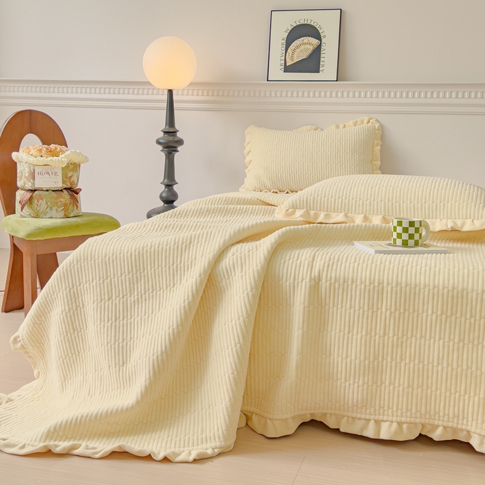 91家纺网 家纺一手货源 找家纺 乐野家居 2025新款A类加厚素色牛奶绒被套系列 奶油黄