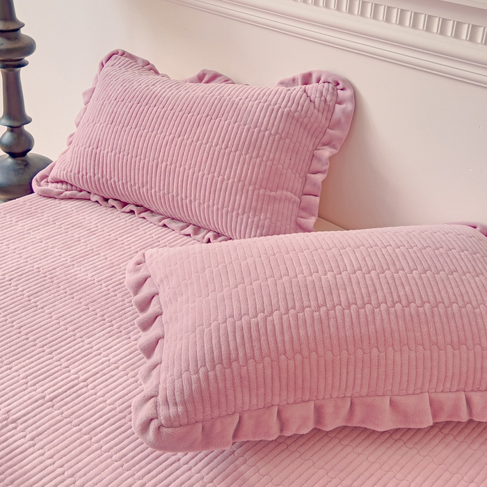 91家纺网 家纺一手货源 找家纺 乐野家居 2025新款A类加厚素色牛奶绒被套系列 豆豆粉