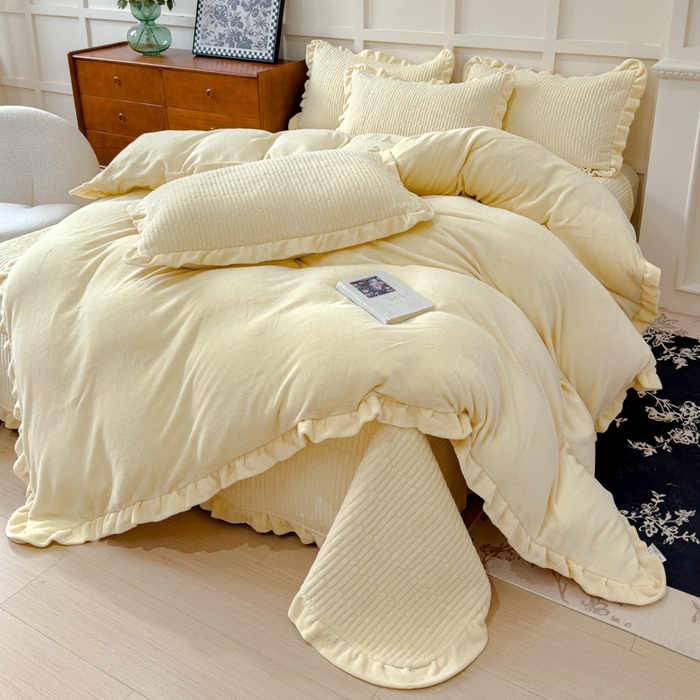 乐野家居 2025新款A类加厚素色牛奶绒被套系列 奶油黄